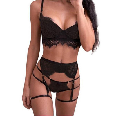 3 tk/komplekt naiste intiimne sexo läbipaistev pitsist rinnahoidja+ sukapael+ stringid seksikas pesu erootiline kuum
