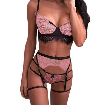 3 tk/komplekt naiste intiimne sexo läbipaistev pitsist rinnahoidja+ sukapael+ stringid seksikas pesu erootiline kuum