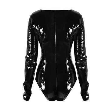 S-XXL Черно PVC боди с цип Cat Women Faux Leather Catsuit Erotic Wet Look Bodycon Punk Fetish Sexy Club Jumpsuit Costume