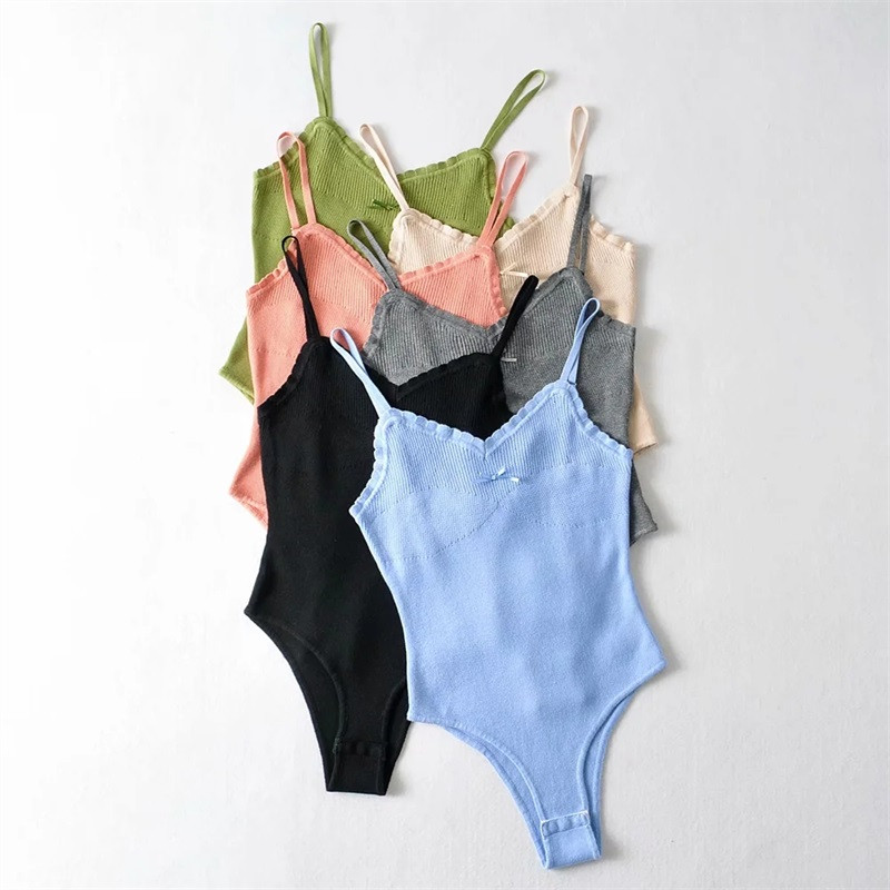 Body din tricot cu design corset pentru femei, cu fundă de panglică