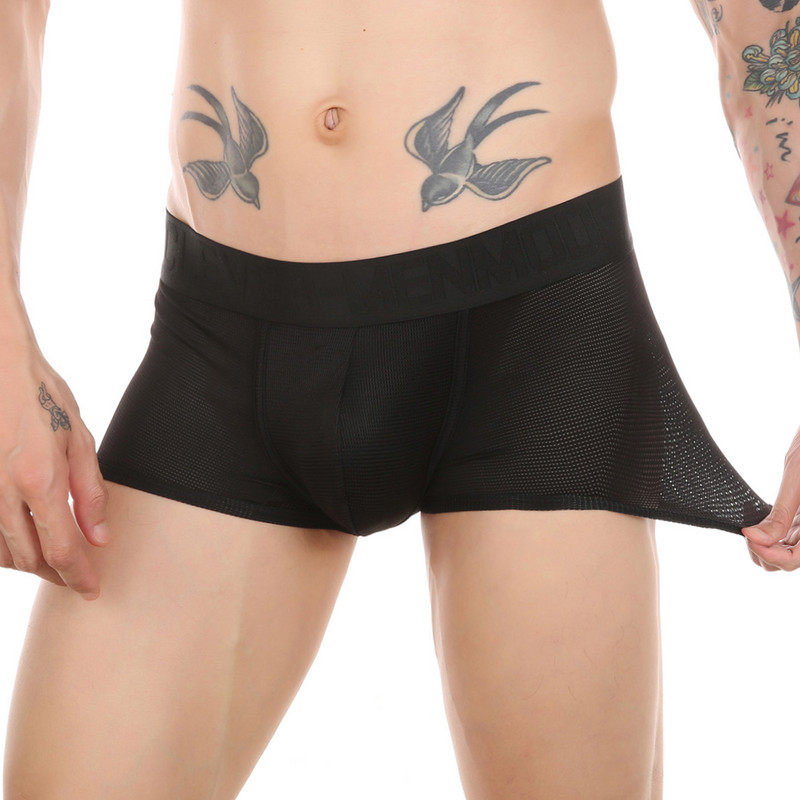 CLEVER-MENMODE Sexy Mesh Ανδρικά Μπόξερ Εσώρουχα Κοίλο δίχτυ Σώβρακο Ανδρικό μπαούλο Παντελόνι Cueca hombre Boxershort See Through