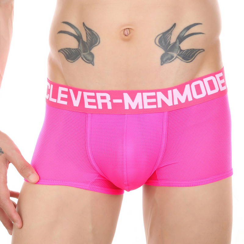 CLEVER-MENMODE Sexy Mesh Ανδρικά Μπόξερ Εσώρουχα Κοίλο δίχτυ Σώβρακο Ανδρικό μπαούλο Παντελόνι Cueca hombre Boxershort See Through