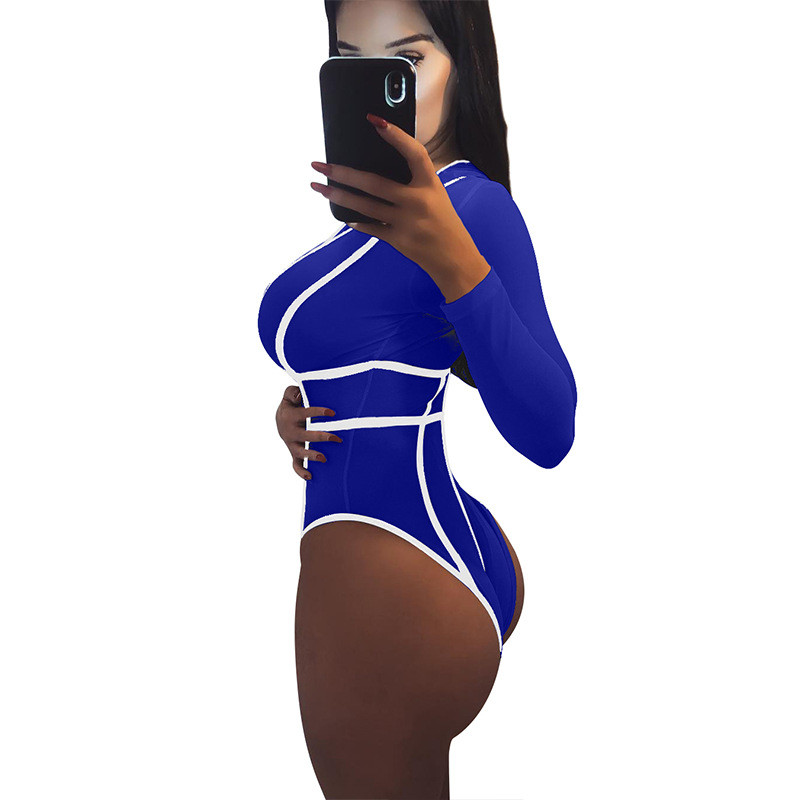 OMILKA 2018 Toamna Iarna Femei Maneca lunga Decolteu in V Adanc Patchwork Body de bază Sexy Negru Roșu Albastru Cub Salopetă dintr-o bucată