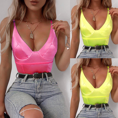 Női Sexy Sling Deep V Neck ujjatlan Body Stretch Trikó Body Női Felsők Trikó Skinny Jumpsuit Yellow Rose Red