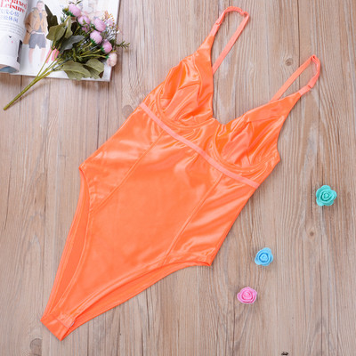 Γυναικεία σέξι σφεντόνα με βαθύ V λαιμόκοψη Αμάνικο κορμάκι Stretch Leotard Γυναικείο μπλουζάκι Leotard Skinny Jumpsuit Κίτρινο ροζ κόκκινο