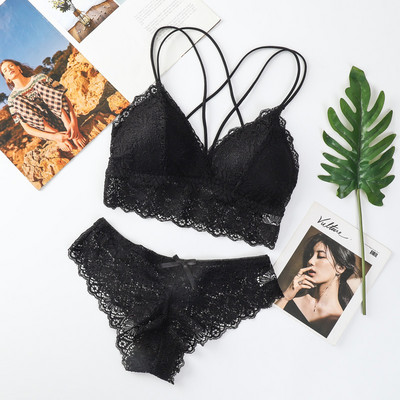 Set de sutien din dantelă pentru femei Set sutien și chiloți în V adânc din dantelă Lenjerie de corp fără cusături Broderie Intimate Set de lenjerie sexy pentru femei