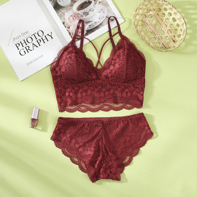 Set de sutien din dantelă pentru femei Set sutien și chiloți în V adânc din dantelă Lenjerie de corp fără cusături Broderie Intimate Set de lenjerie sexy pentru femei