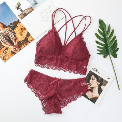 Set de sutien din dantelă pentru femei Set sutien și chiloți în V adânc din dantelă Lenjerie de corp fără cusături Broderie Intimate Set de lenjerie sexy pentru femei