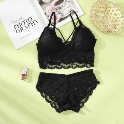 Set de sutien din dantelă pentru femei Set sutien și chiloți în V adânc din dantelă Lenjerie de corp fără cusături Broderie Intimate Set de lenjerie sexy pentru femei