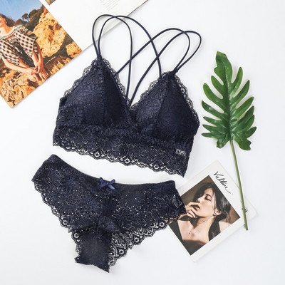Set de sutien din dantelă pentru femei Set sutien și chiloți în V adânc din dantelă Lenjerie de corp fără cusături Broderie Intimate Set de lenjerie sexy pentru femei