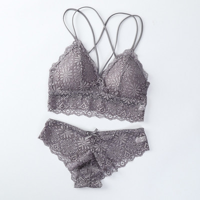 Set de sutien din dantelă pentru femei Set sutien și chiloți în V adânc din dantelă Lenjerie de corp fără cusături Broderie Intimate Set de lenjerie sexy pentru femei