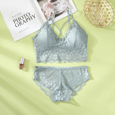 Set de sutien din dantelă pentru femei Set sutien și chiloți în V adânc din dantelă Lenjerie de corp fără cusături Broderie Intimate Set de lenjerie sexy pentru femei