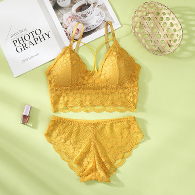 Set de sutien din dantelă pentru femei Set sutien și chiloți în V adânc din dantelă Lenjerie de corp fără cusături Broderie Intimate Set de lenjerie sexy pentru femei