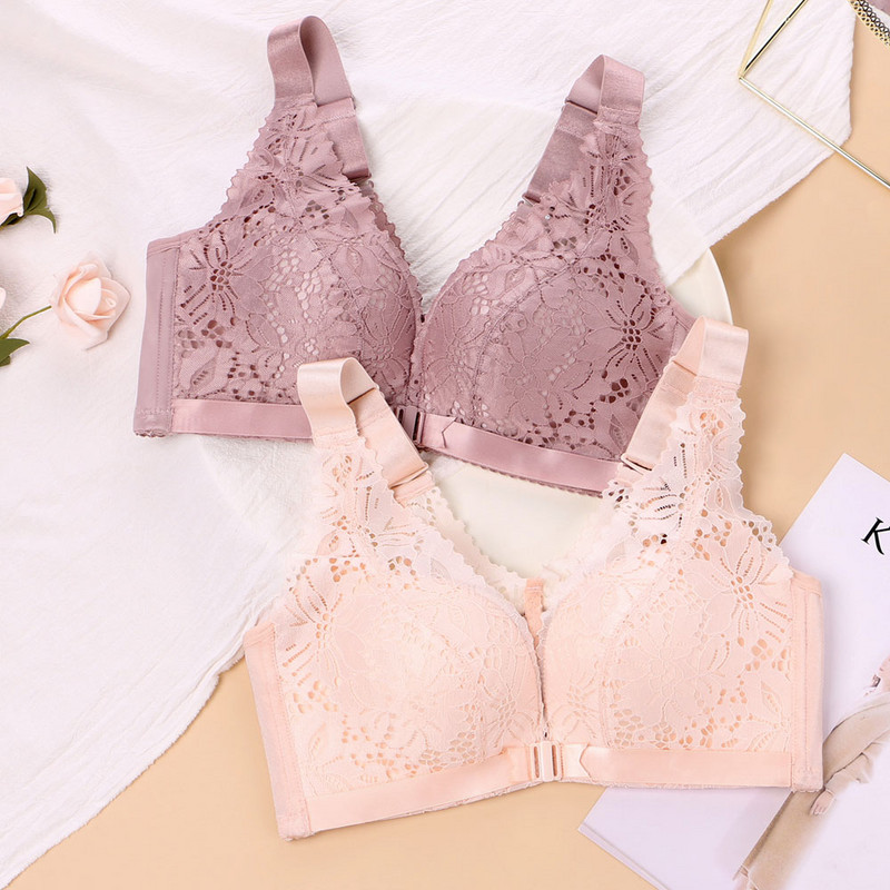 Sutien cu închidere în față Sutiene din dantelă pentru lenjerie de corp pentru femei Sutiene fără fir în V din spate Lenjerie feminină cu împingere în sus Sutien crop sexy fără cusături