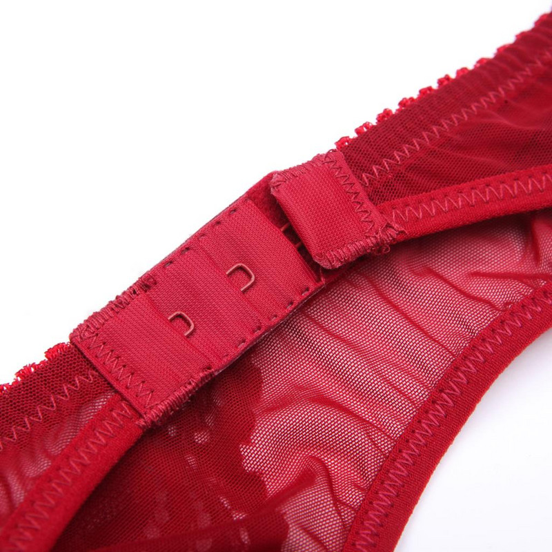 Varmiss 4 τμχ/σετ Γυναικείο σετ δαντέλας μόδας Σέξι εσώρουχα Wireless Deep V Σουτιέν Εσώρουχα Σέξι σουτιέν G-string Σετ καλτσοδέτα και κάλτσες