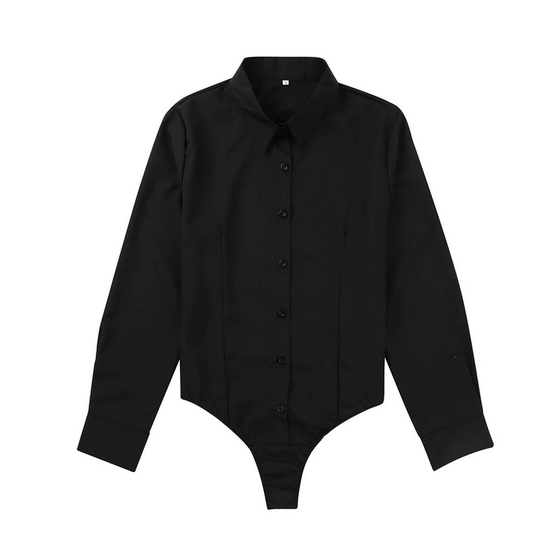 Sieviešu sieviešu meiteņu apkakle V kakla viengabala nolaižama apkakle ar garām piedurknēm, poga uz leju Viegli kopjams darba bodijs krekls kombinezons