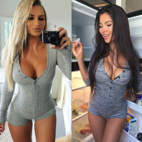 Γυναικεία σέξι βαμβακερή φόρμα με μακρυμάνικο φθινόπωρο με λαιμόκοψη Σέξι λεπτή κοντή φόρμα από βαμβακερό πλεκτό κορμάκι με επίδεσμο