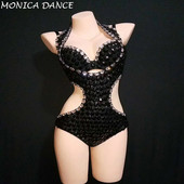 Body sexy cu strasuri negru argintiu, fără spate, bar, dans pentru femei, bal de absolvire, ținută de sărbătoare pentru femei, cântăreață, body pentru scenă de seară