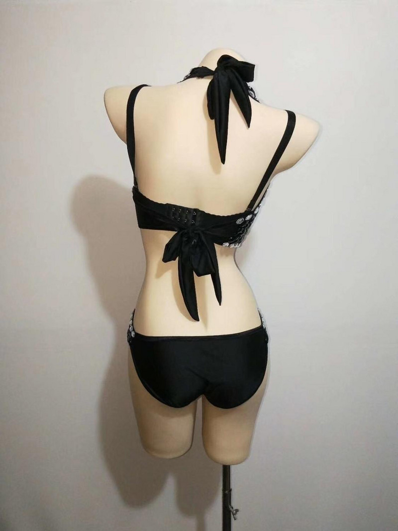 Body sexy cu strasuri negru argintiu, fără spate, bar, dans pentru femei, bal de absolvire, ținută de sărbătoare pentru femei, cântăreață, body pentru scenă de seară