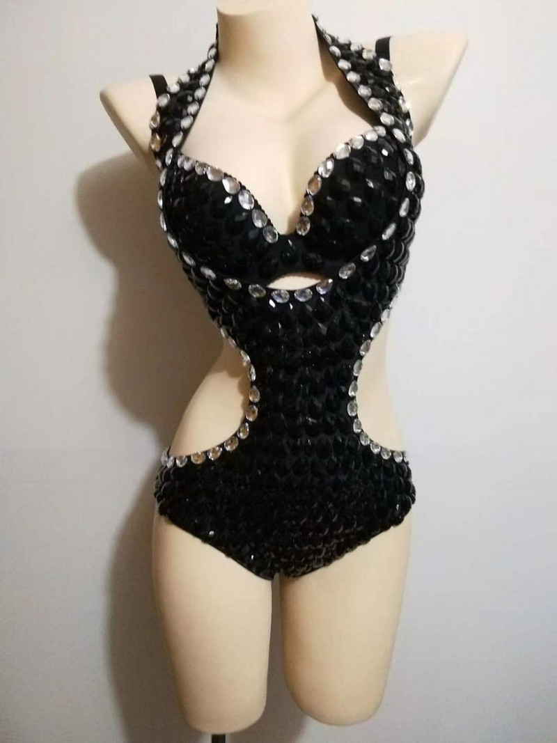 Body sexy cu strasuri negru argintiu, fără spate, bar, dans pentru femei, bal de absolvire, ținută de sărbătoare pentru femei, cântăreață, body pentru scenă de seară