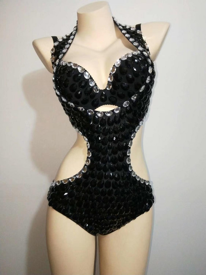 Body sexy cu strasuri negru argintiu, fără spate, bar, dans pentru femei, bal de absolvire, ținută de sărbătoare pentru femei, cântăreață, body pentru scenă de seară