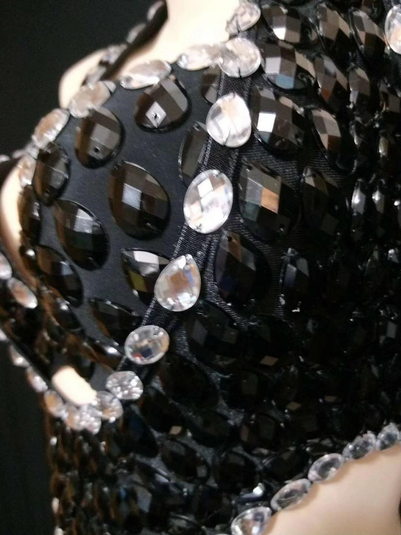 Body sexy cu strasuri negru argintiu, fără spate, bar, dans pentru femei, bal de absolvire, ținută de sărbătoare pentru femei, cântăreață, body pentru scenă de seară