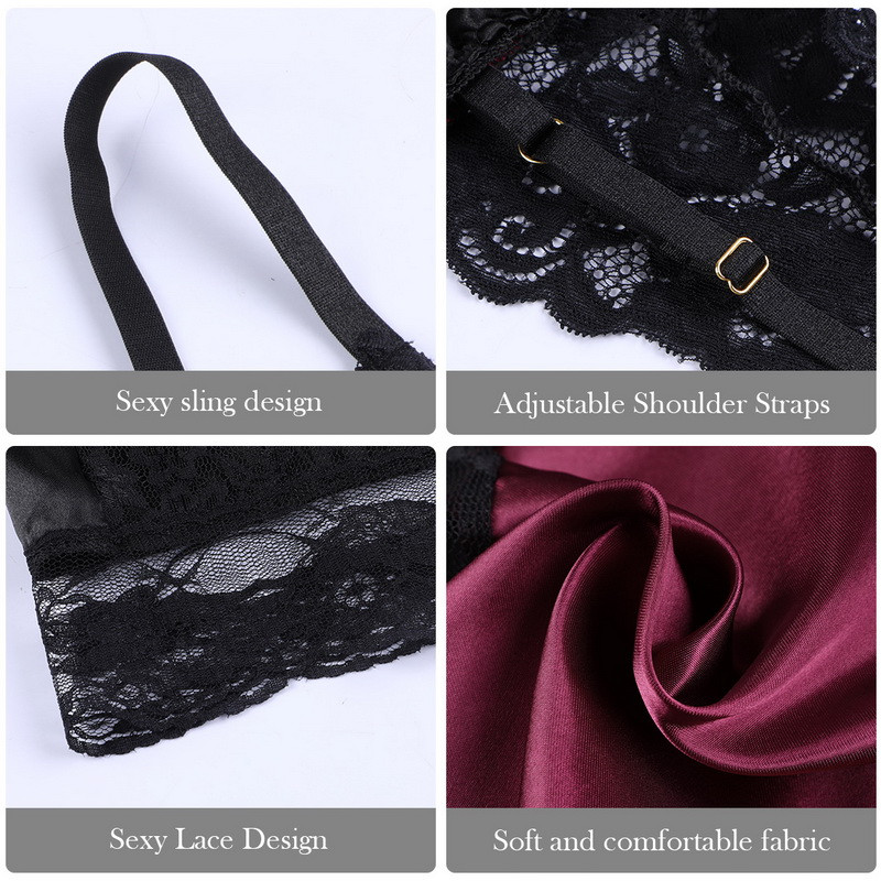Seksikas pitsist siidist lapiga pesu Deep V Perspective öösärk Naiste seksikas pesu Ühes tükis aluspesu komplekt Erootiline rinnahoidja komplekt 2021