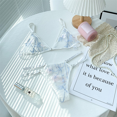 Γυναικείο εξαιρετικά λεπτό Σουτιέν Cup & Σετ Σετ Εσωρούχων Διχτυωτό Δαντέλα Σετ Εσώρουχα Διάφανη Ομορφιά Κούφι Κέντημα Πίσω Σετ εσωρούχων