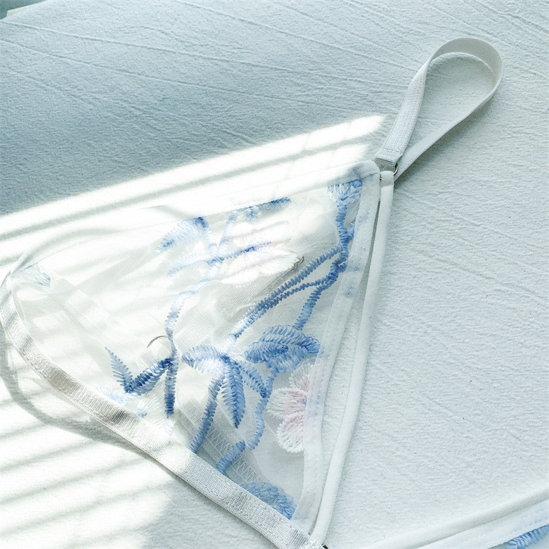 Γυναικείο εξαιρετικά λεπτό Σουτιέν Cup & Σετ Σετ Εσωρούχων Διχτυωτό Δαντέλα Σετ Εσώρουχα Διάφανη Ομορφιά Κούφι Κέντημα Πίσω Σετ εσωρούχων