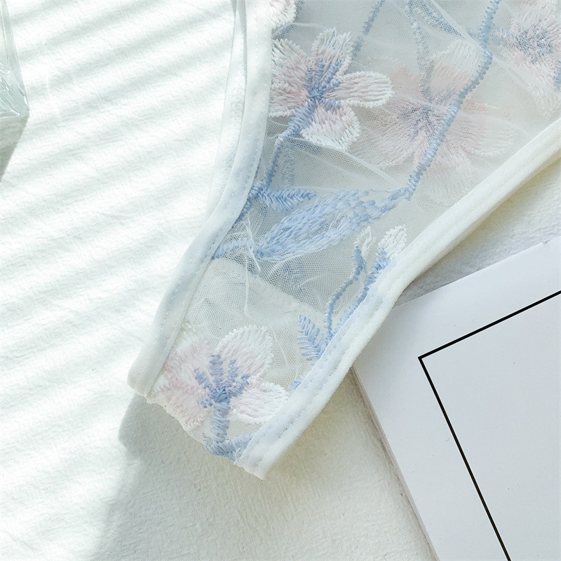 Γυναικείο εξαιρετικά λεπτό Σουτιέν Cup & Σετ Σετ Εσωρούχων Διχτυωτό Δαντέλα Σετ Εσώρουχα Διάφανη Ομορφιά Κούφι Κέντημα Πίσω Σετ εσωρούχων