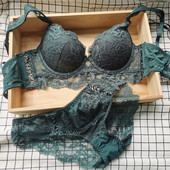 Set sutien și chiloți din dantelă Push Up Lenjerie intima cu bandaj Lenjerie de femeie căptușită medie Cupa ABCD Alb Roșu Negru Verde
