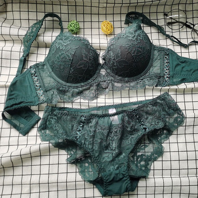 Set sutien și chiloți din dantelă Push Up Lenjerie intima cu bandaj Lenjerie de femeie căptușită medie Cupa ABCD Alb Roșu Negru Verde