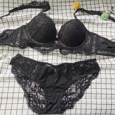 Set sutien și chiloți din dantelă Push Up Lenjerie intima cu bandaj Lenjerie de femeie căptușită medie Cupa ABCD Alb Roșu Negru Verde