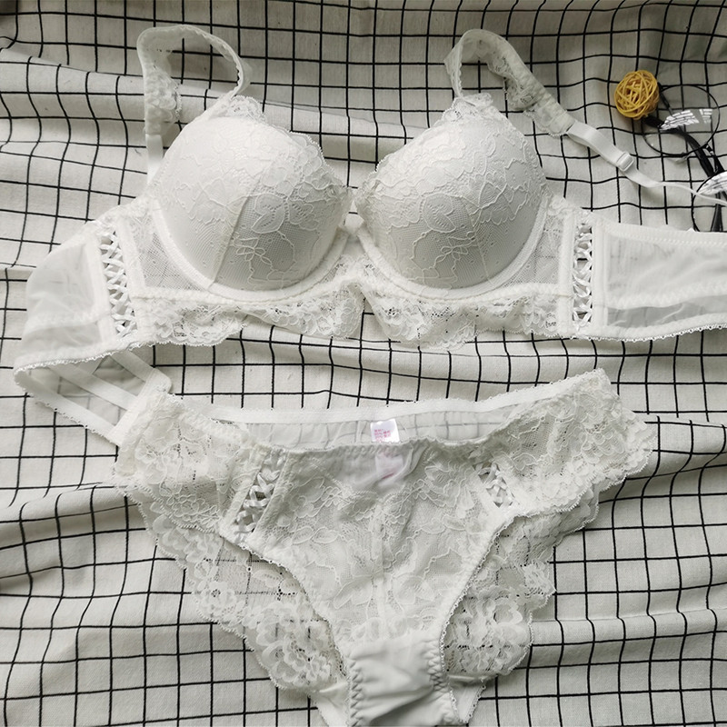 Set sutien și chiloți din dantelă Push Up Lenjerie intima cu bandaj Lenjerie de femeie căptușită medie Cupa ABCD Alb Roșu Negru Verde