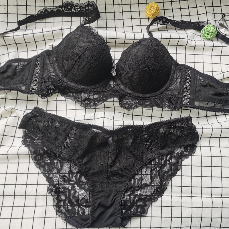 Set sutien și chiloți din dantelă Push Up Lenjerie intima cu bandaj Lenjerie de femeie căptușită medie Cupa ABCD Alb Roșu Negru Verde