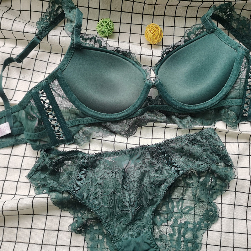 Set sutien și chiloți din dantelă Push Up Lenjerie intima cu bandaj Lenjerie de femeie căptușită medie Cupa ABCD Alb Roșu Negru Verde