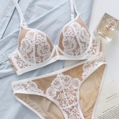 Set de sutien și slip cu căptușeală subțire din dantelă, fără spate, cu patchwork, lenjerie de corp cu push-up pentru femei Lenjerie frumoasă Chiloți din plasă 2022 Nou