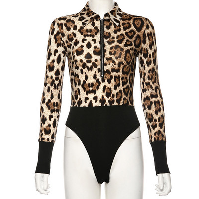 Seksi uski bodi s uzorkom leoparda Ženske štrample Ulična odjeća Ležerni kombinezoni dugih rukava 2019. Jesenska zabava Bodi uz donji dio