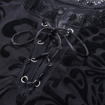 Секси дантелено боди Дамско готично улично облекло Мрежесто издълбано пачуърк Боди без ръкави Женско черно боди парти