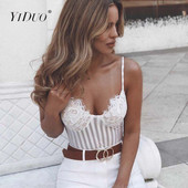 YiDuo Body sexy din dantelă din plasă croșetată cu curele spaghete pentru femei, body cu dungi transparente 2020, nou catsuit feminino