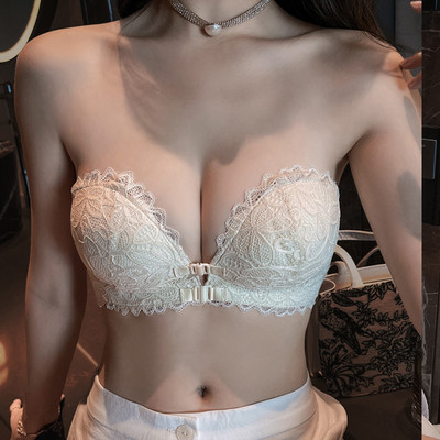 WMTSCP Žensko donje rublje bez naramenica s prednjim gumbima nevidljivo donje rublje, protuklizno žensko donje rublje s čipkom