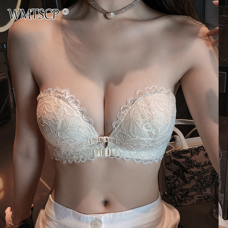 WMTSCP Žensko donje rublje bez naramenica s prednjim gumbima nevidljivo donje rublje, protuklizno žensko donje rublje s čipkom