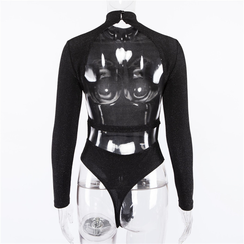 Μόδα σέξι γυναικεία μακρυμάνικη γιακάς Μαύρο εξώπλατο κορμάκι Γυναικείο Leotard Body Casual Skinny τοπ 2019 Νέο
