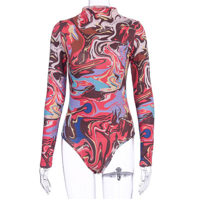 Σέξι πολύχρωμα φορμάκια μόδας Γυναικεία 2020 Άνοιξη Φθινόπωρο με ζεστή στάση Μπλούζες με γιακά μακρυμάνικο κορμάκι για πάρτι