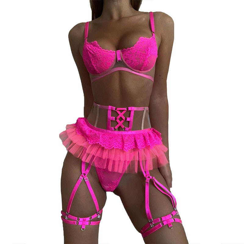 Γυναικείο Σετ σουτιέν με δαντέλα 3 τεμαχίων Yimunancy Γυναικείο Σετ εσωρούχων με διάφανο πλέγμα συνονθύλευμα Γυναικείο σέξι εξωτικό σετ εσώρουχα