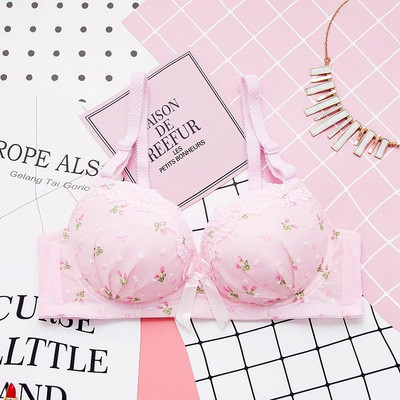 Lenjerie sexy pentru femeie, fără inel de oțel, piept mic, lenjerie push-up, moale, ultrasubțire, sutien pentru femeie, sutien frumos din dantelă cu fundă