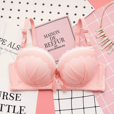 Lenjerie sexy pentru femeie, fără inel de oțel, piept mic, lenjerie push-up, moale, ultrasubțire, sutien pentru femeie, sutien frumos din dantelă cu fundă