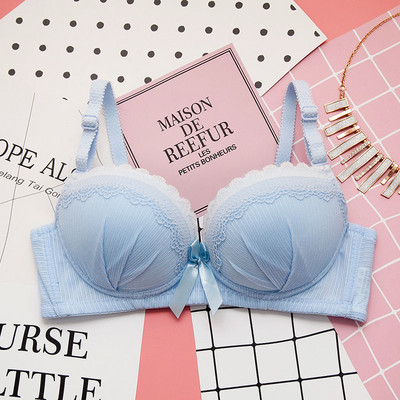 Lenjerie sexy pentru femeie, fără inel de oțel, piept mic, lenjerie push-up, moale, ultrasubțire, sutien pentru femeie, sutien frumos din dantelă cu fundă