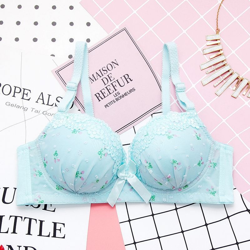 Lenjerie sexy pentru femeie, fără inel de oțel, piept mic, lenjerie push-up, moale, ultrasubțire, sutien pentru femeie, sutien frumos din dantelă cu fundă