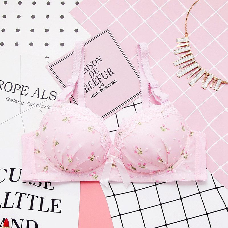 Lenjerie sexy pentru femeie, fără inel de oțel, piept mic, lenjerie push-up, moale, ultrasubțire, sutien pentru femeie, sutien frumos din dantelă cu fundă